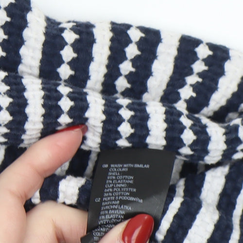 Bershka Women's Blue Striped Knit Coatigan Size 8 Casual Mid-Length