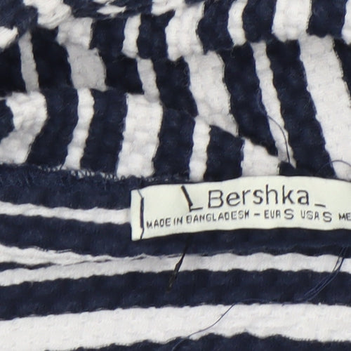 Bershka Women's Blue Striped Knit Coatigan Size 8 Casual Mid-Length