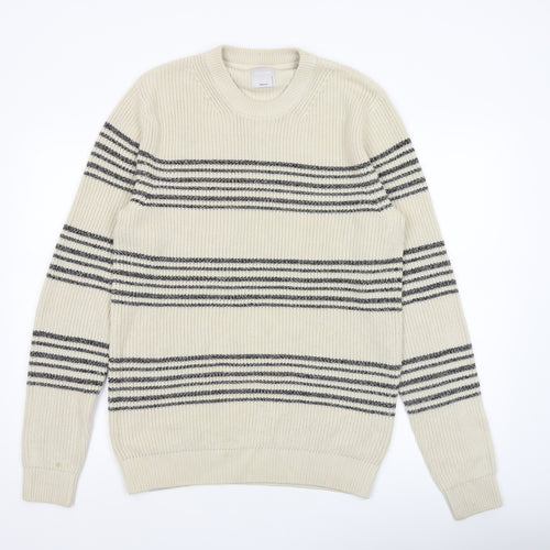 Jack & Jones Men’s Ivory Striped Cotton Knit Jumper Size M