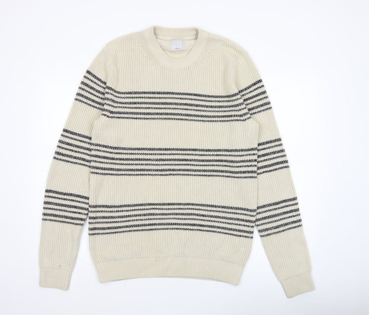 Jack & Jones Men’s Ivory Striped Cotton Knit Jumper Size M