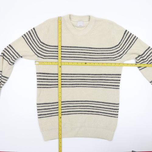 Jack & Jones Men’s Ivory Striped Cotton Knit Jumper Size M