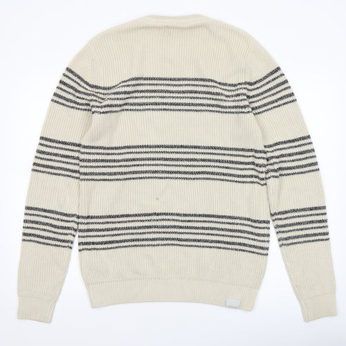 Jack & Jones Men’s Ivory Striped Cotton Knit Jumper Size M