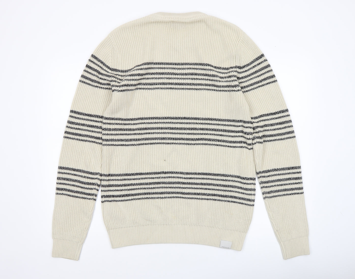 Jack & Jones Men’s Ivory Striped Cotton Knit Jumper Size M