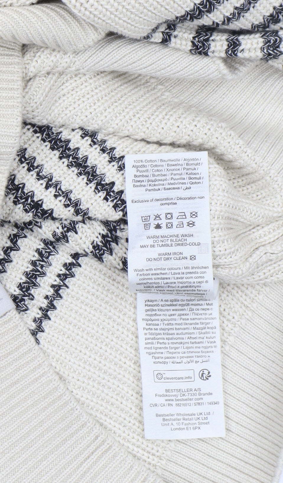 Jack & Jones Men’s Ivory Striped Cotton Knit Jumper Size M