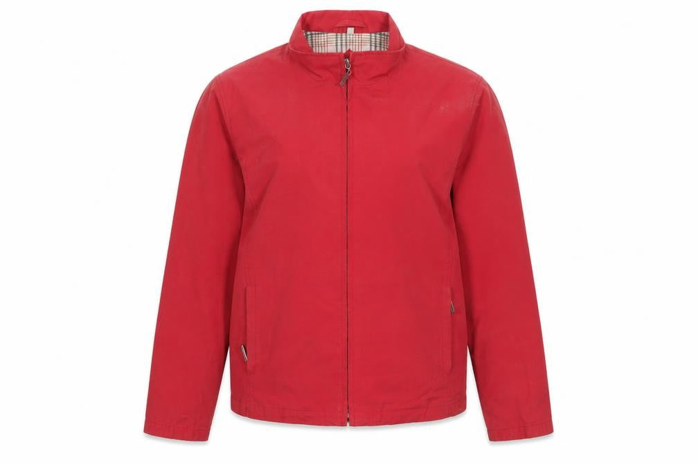 Front view of JFW women’s red cotton full zip jacket, size UK 14