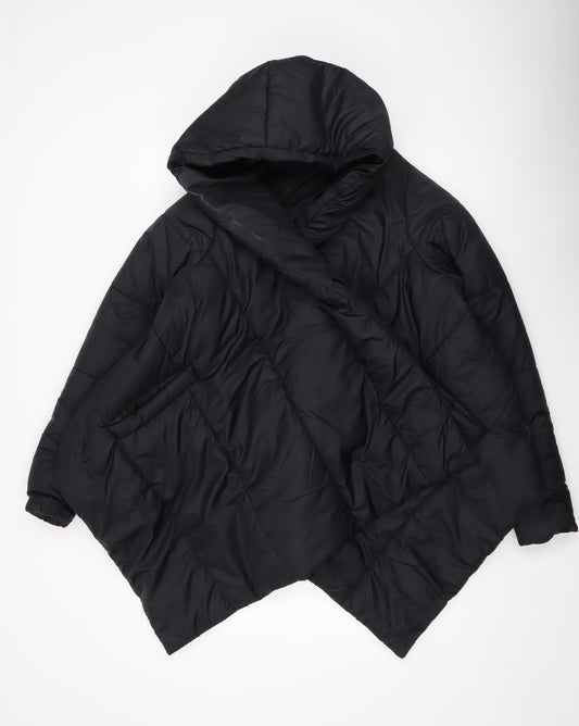 Aakasha Women's Black Hooded Puffer Coat Size S Regular Relaxed Fit