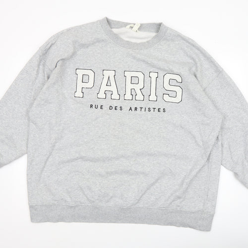 H&M Men’s Grey Paris Logo Pullover Sweatshirt XL Regular Fit