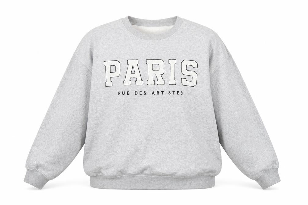 Front view of H&M Men’s Grey Paris Logo Pullover Sweatshirt XL Regular Fit