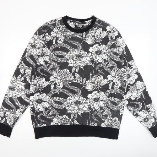 Super Massive Men's Black Floral Snake Print Sweatshirt Medium