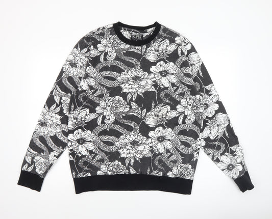 Super Massive Men's Black Floral Snake Print Sweatshirt Medium