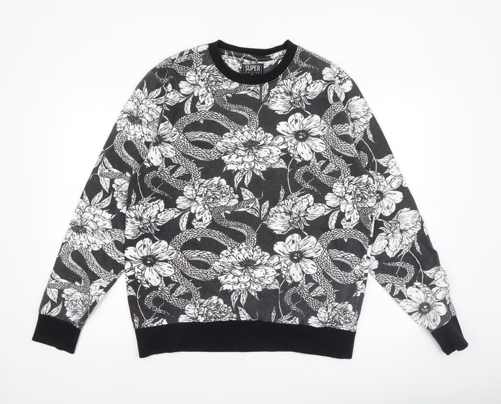 Super Massive Men's Black Floral Snake Print Sweatshirt Medium