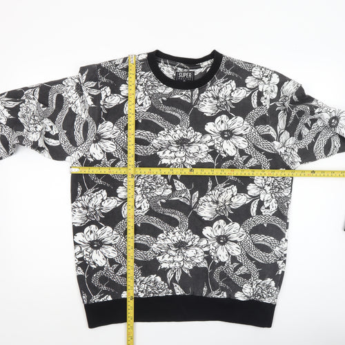 Super Massive Men's Black Floral Snake Print Sweatshirt Medium