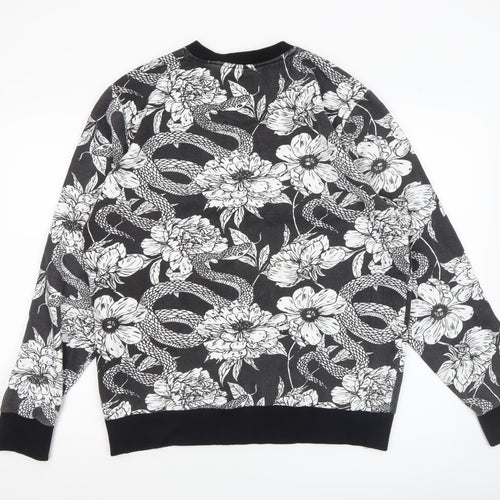 Super Massive Men's Black Floral Snake Print Sweatshirt Medium