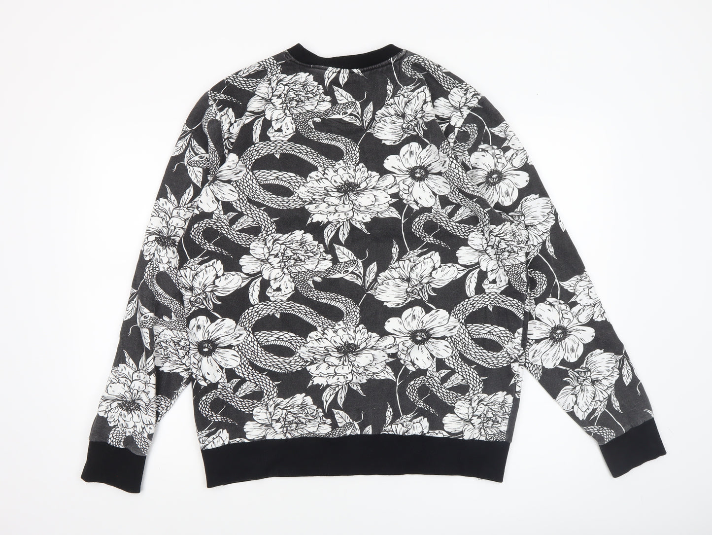 Super Massive Men's Black Floral Snake Print Sweatshirt Medium