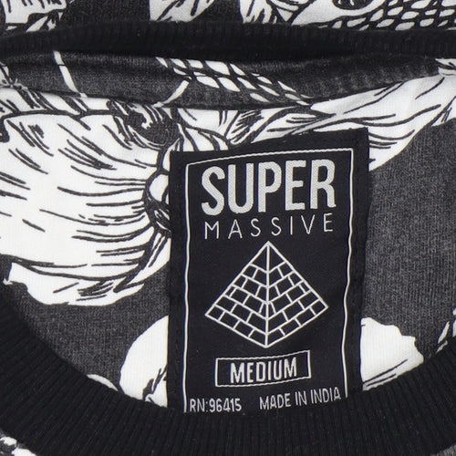 Super Massive Men's Black Floral Snake Print Sweatshirt Medium
