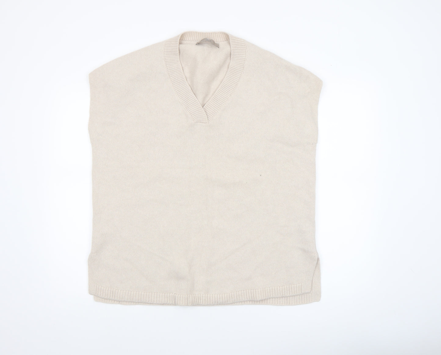 Paul Costelloe Women Beige Wool V-Neck Sleeveless Vest Jumper S