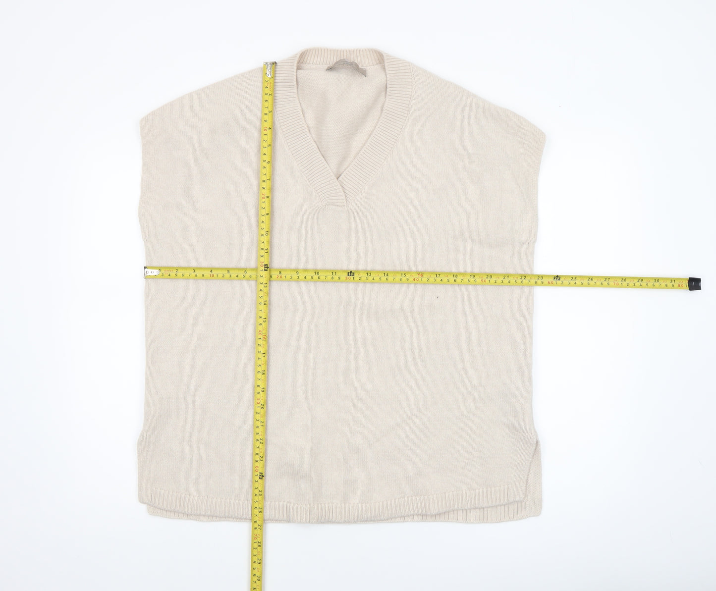 Paul Costelloe Women Beige Wool V-Neck Sleeveless Vest Jumper S