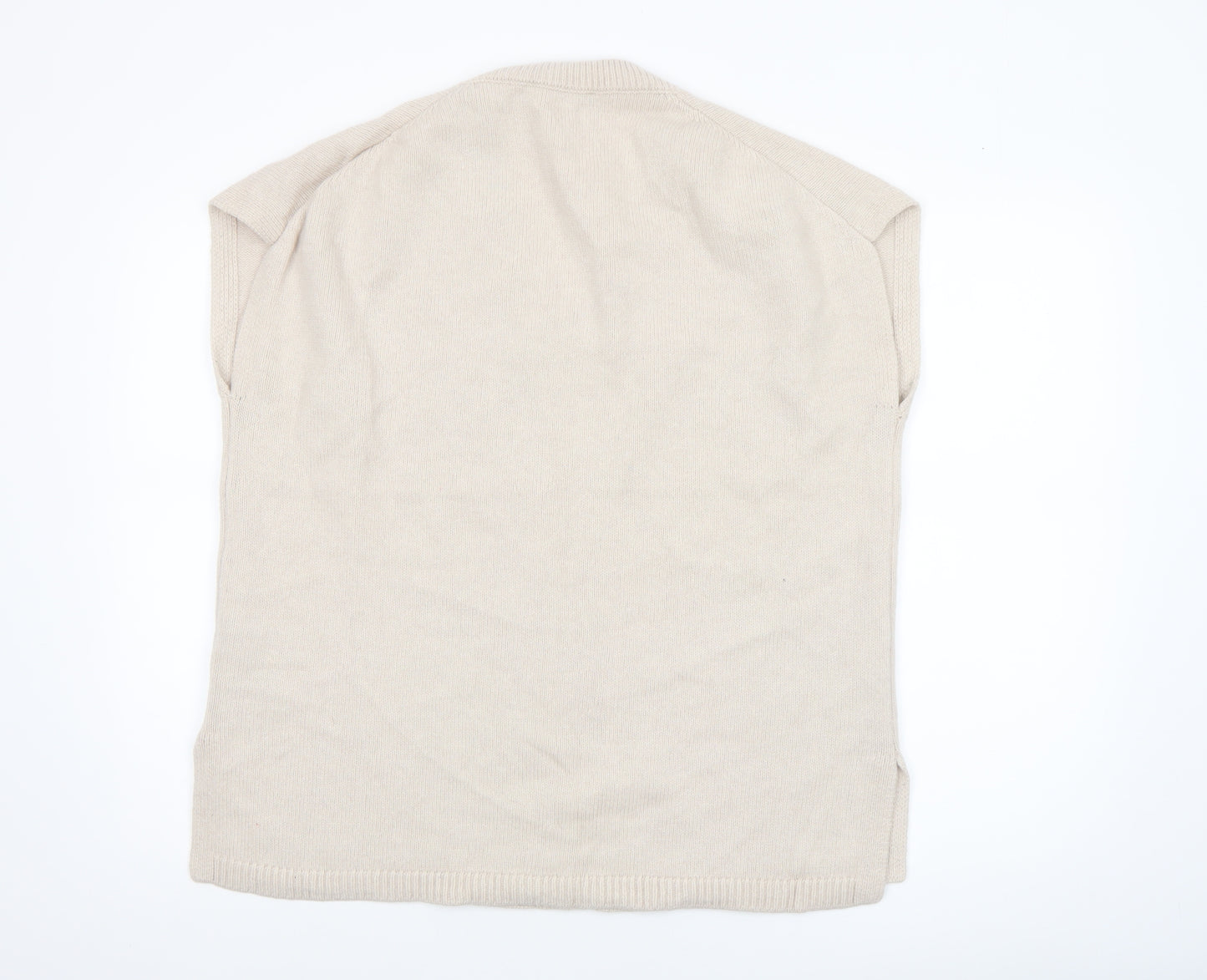 Paul Costelloe Women Beige Wool V-Neck Sleeveless Vest Jumper S