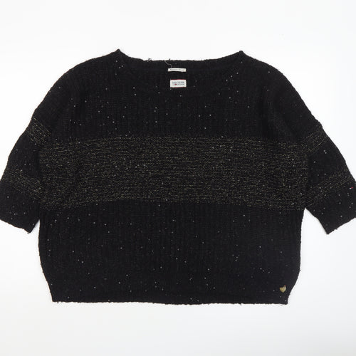 Hilfiger Denim Womens Black Sequin Knit Jumper XL Relaxed Fit
