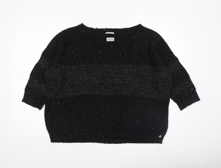 Hilfiger Denim Womens Black Sequin Knit Jumper XL Relaxed Fit