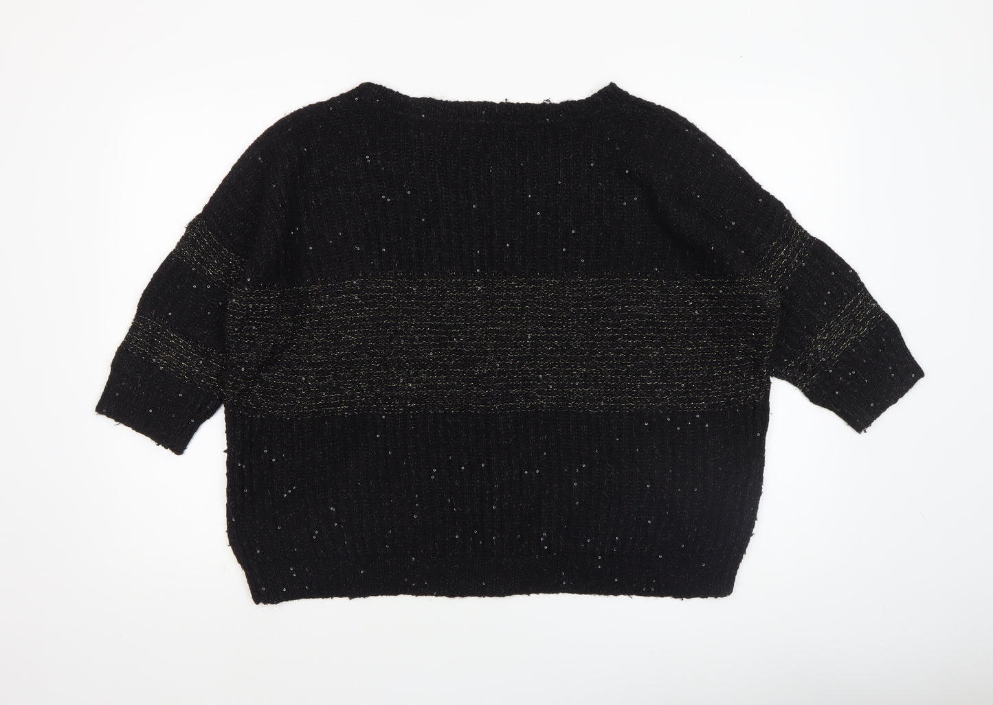 Hilfiger Denim Womens Black Sequin Knit Jumper XL Relaxed Fit