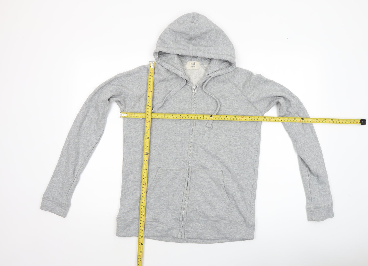 Hush Unisex Grey Full Zip Hoodie XS Lightweight Cotton Blend