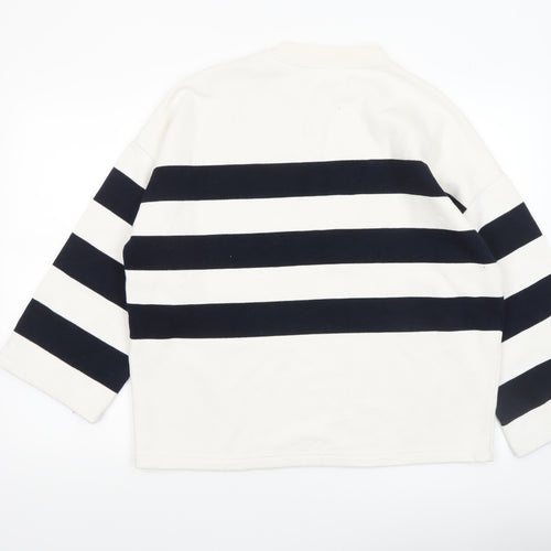 Reserved Women's White and Navy Striped Crew Neck Pullover Sweatshirt Size S