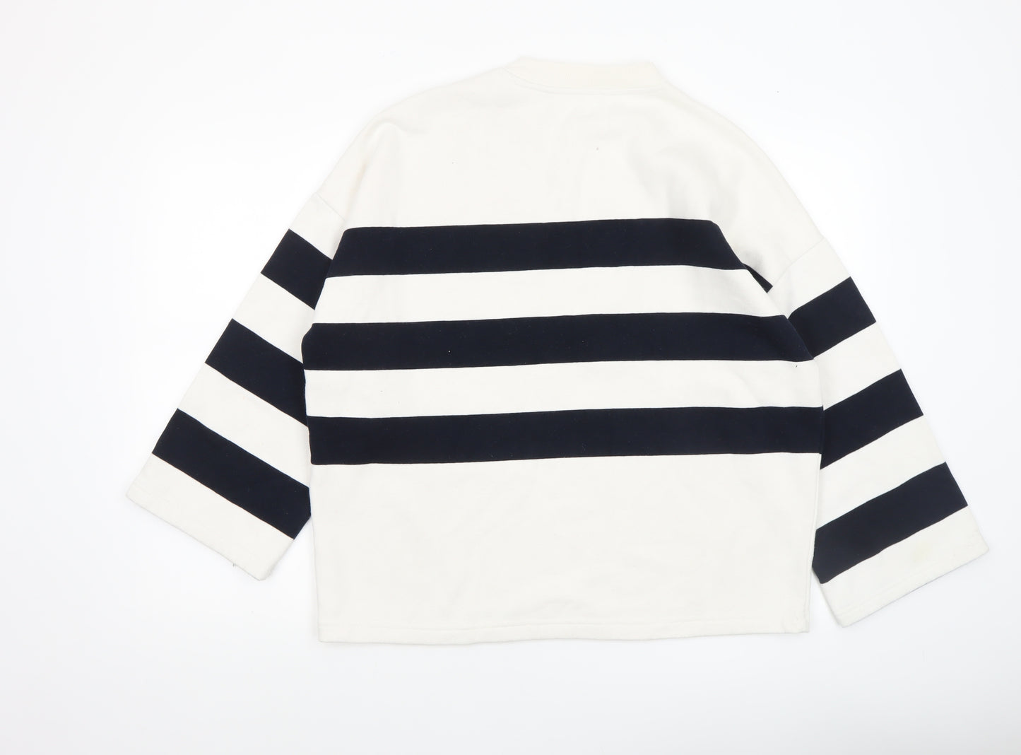 Reserved Women's White and Navy Striped Crew Neck Pullover Sweatshirt Size S