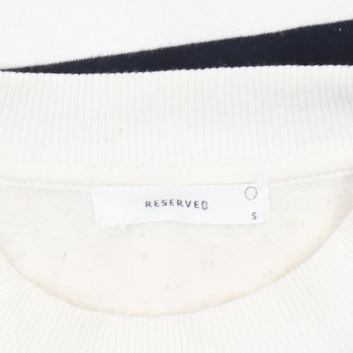 Reserved Women's White and Navy Striped Crew Neck Pullover Sweatshirt Size S