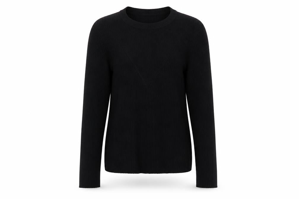 MNG Women Black Slim Fit Ribbed Knit Long Sleeve Pullover Jumper Size 12