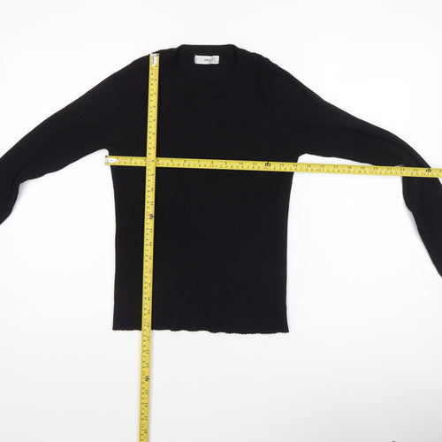 MNG Women Black Slim Fit Ribbed Knit Long Sleeve Pullover Jumper Size 12