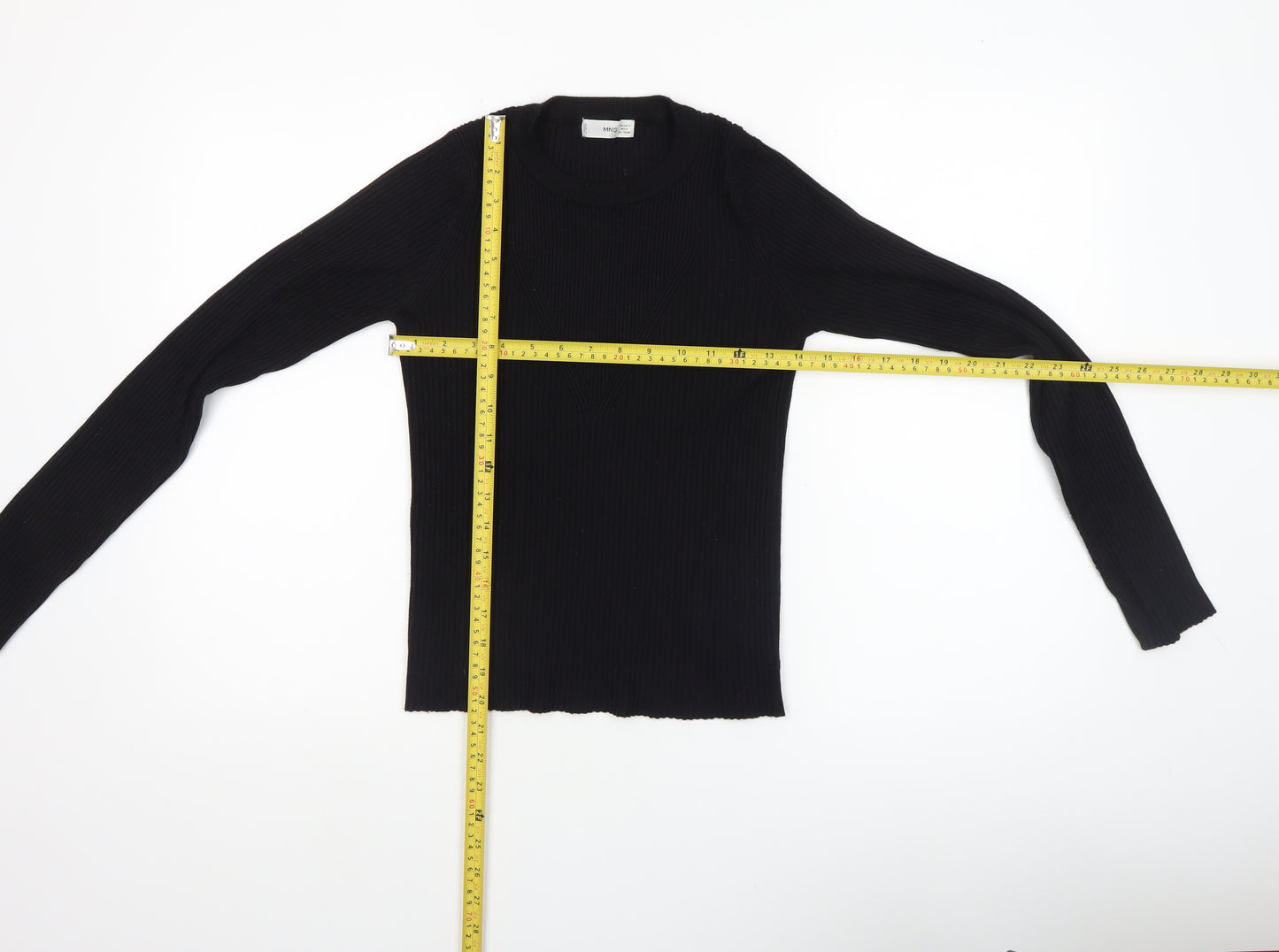 MNG Women Black Slim Fit Ribbed Knit Long Sleeve Pullover Jumper Size 12