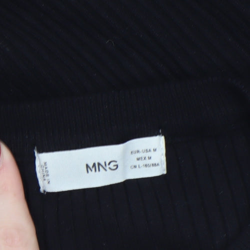 MNG Women Black Slim Fit Ribbed Knit Long Sleeve Pullover Jumper Size 12
