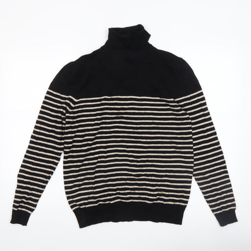 BHS Women’s Black Striped Roll Neck Knit Jumper Size 16