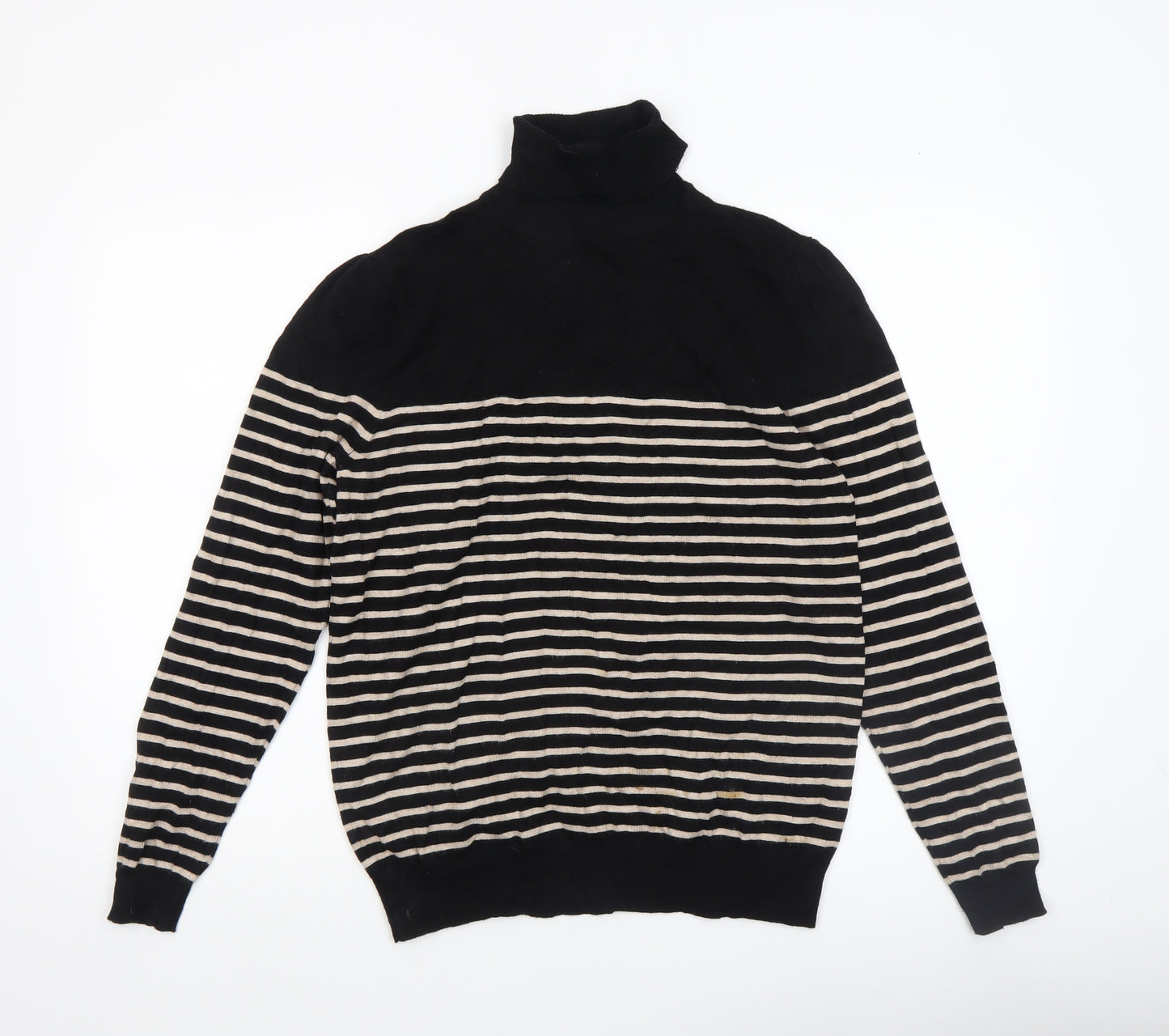 BHS Women’s Black Striped Roll Neck Knit Jumper Size 16