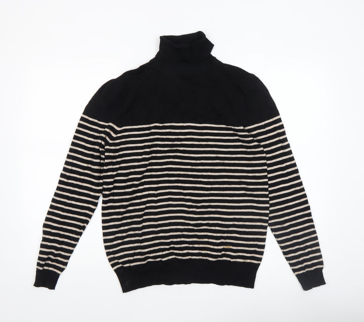 BHS Women’s Black Striped Roll Neck Knit Jumper Size 16