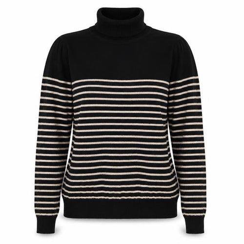 BHS Women’s Black Striped Roll Neck Knit Jumper Size 16