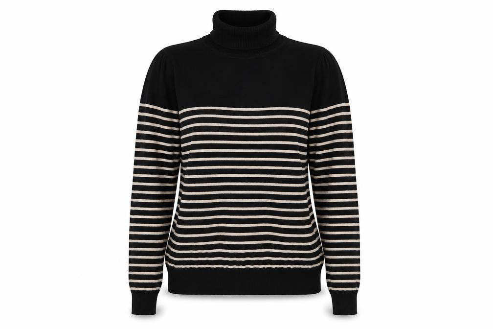 BHS Women’s Black Striped Roll Neck Knit Jumper Size 16