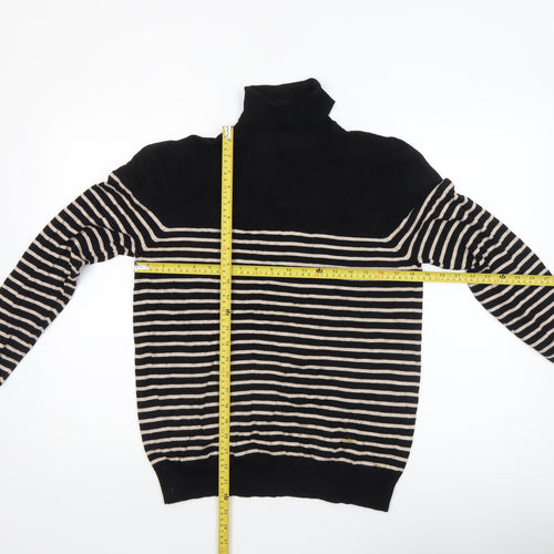 BHS Women’s Black Striped Roll Neck Knit Jumper Size 16