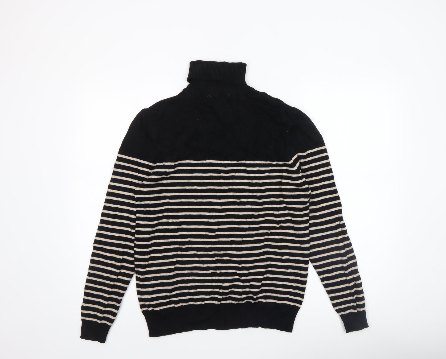 BHS Women’s Black Striped Roll Neck Knit Jumper Size 16