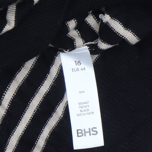 BHS Women’s Black Striped Roll Neck Knit Jumper Size 16