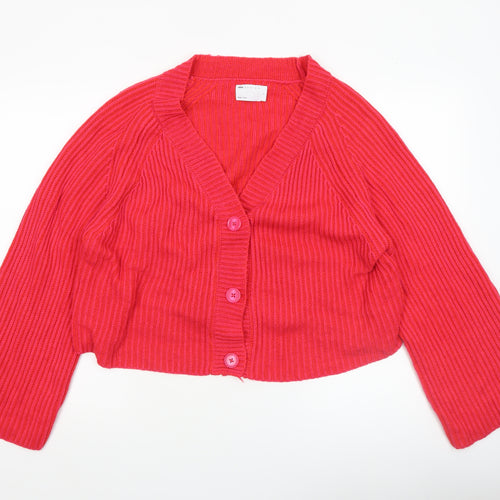 ASOS DESIGN Women’s Red V-Neck Button Rib Knit Cardigan Size S UK 8-10