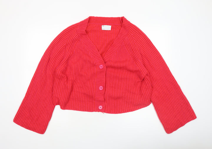 ASOS DESIGN Women’s Red V-Neck Button Rib Knit Cardigan Size S UK 8-10