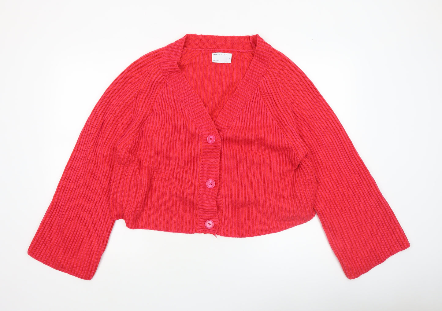 ASOS DESIGN Women’s Red V-Neck Button Rib Knit Cardigan Size S UK 8-10