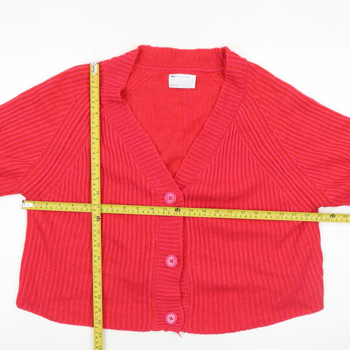 ASOS DESIGN Women’s Red V-Neck Button Rib Knit Cardigan Size S UK 8-10