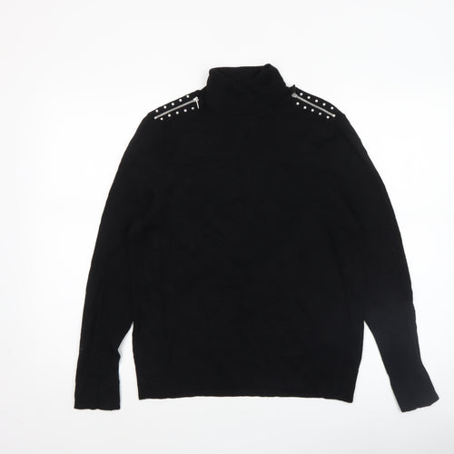 Wallis Womens Black Roll Neck Studded Shoulder Jumper UK 12