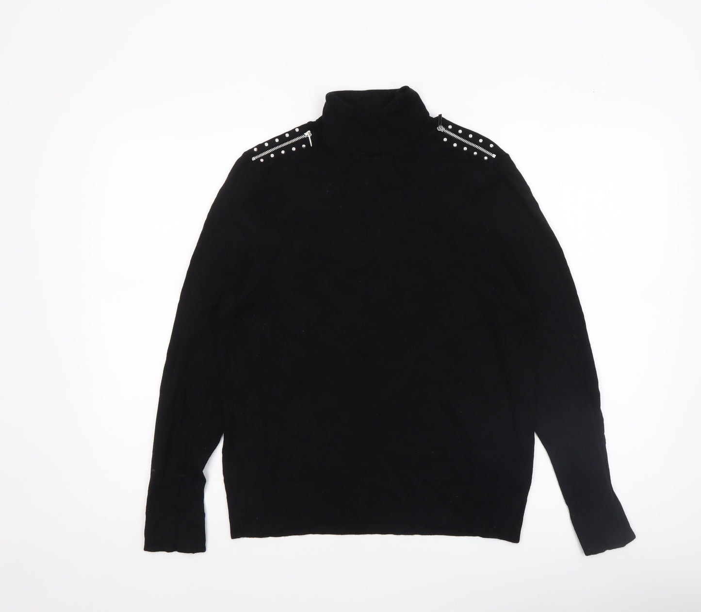 Wallis Womens Black Roll Neck Studded Shoulder Jumper UK 12