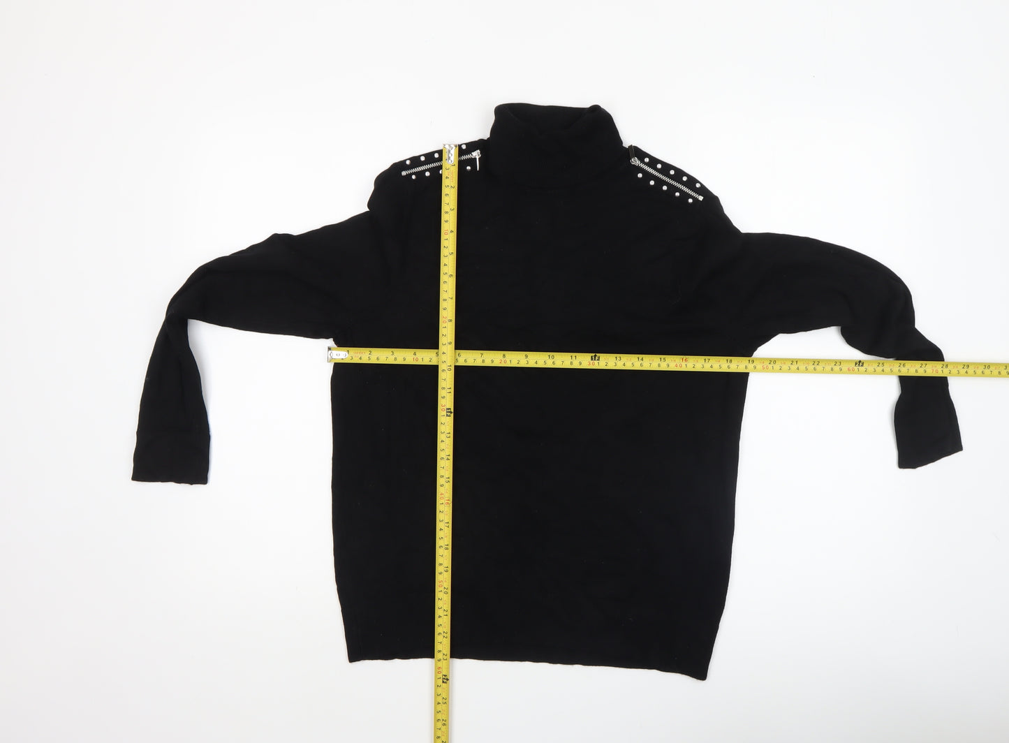 Wallis Womens Black Roll Neck Studded Shoulder Jumper UK 12