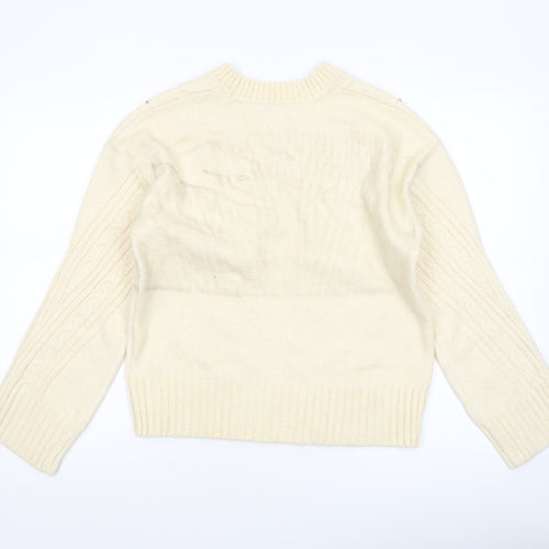 Marks and Spencer Women Ivory Beaded Cable-Knit Jumper S