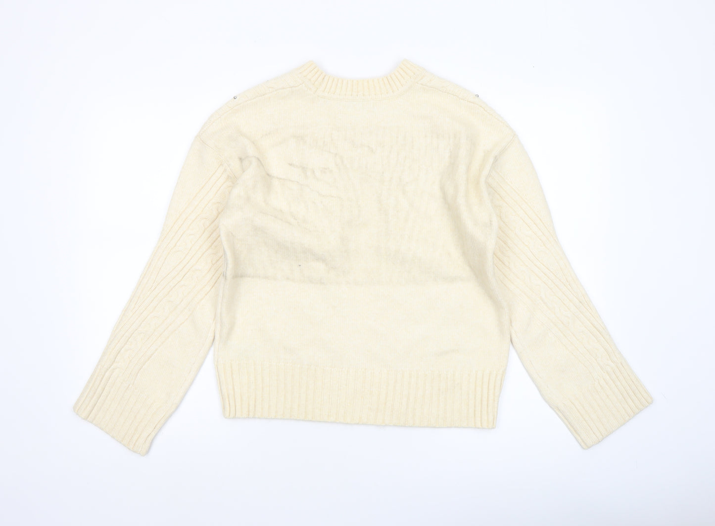 Marks and Spencer Women Ivory Beaded Cable-Knit Jumper S